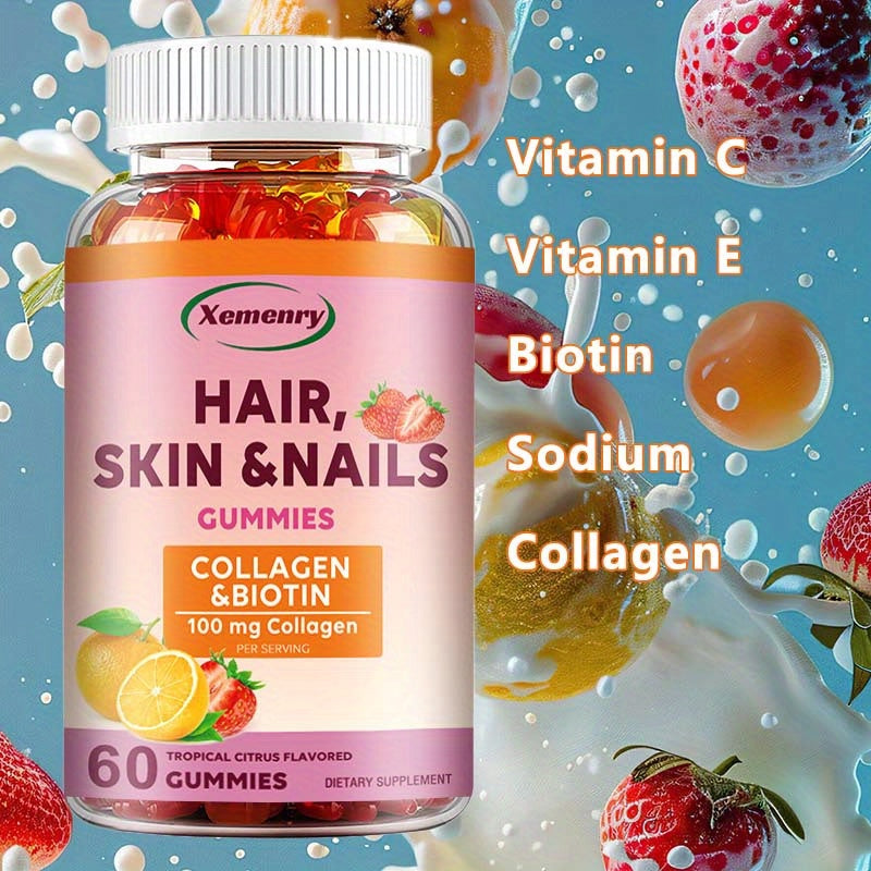 Hair Growth & Nail Strengthening Supplements - 60 Capsules with Collagen, Biotin & Vitamins