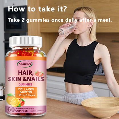 Hair Growth & Nail Strengthening Supplements - 60 Capsules with Collagen, Biotin & Vitamins