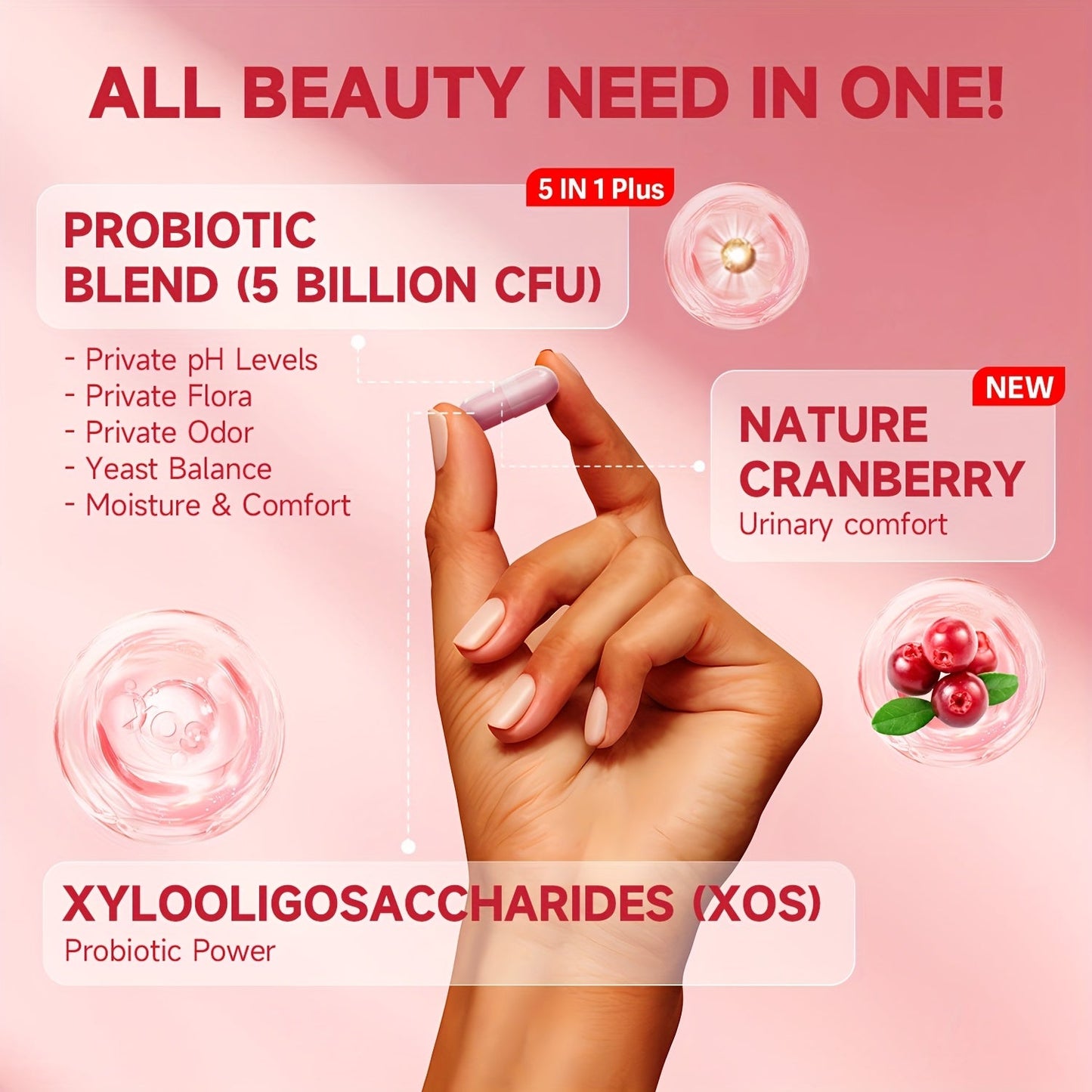 Women's Private Probiotics - pH Balance Support for Intimate Health with Cranberry (60 Capsules)