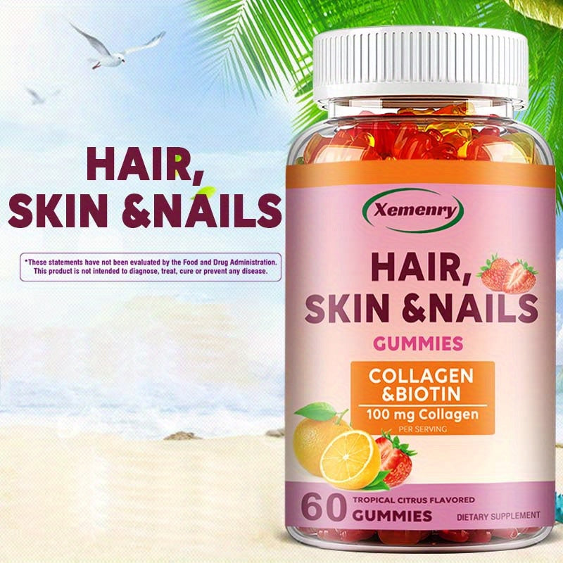 Hair Growth & Nail Strengthening Supplements - 60 Capsules with Collagen, Biotin & Vitamins