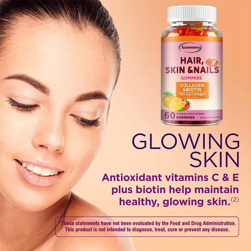 Hair Growth & Nail Strengthening Supplements - 60 Capsules with Collagen, Biotin & Vitamins