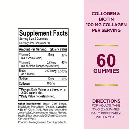 Hair Growth & Nail Strengthening Supplements - 60 Capsules with Collagen, Biotin & Vitamins