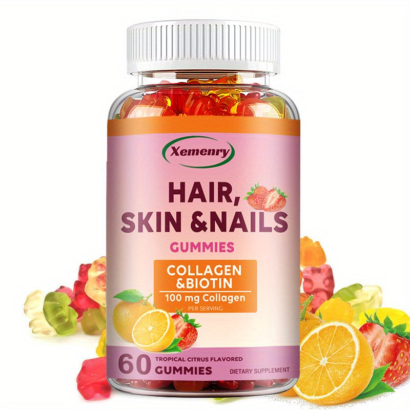 Hair Growth & Nail Strengthening Supplements - 60 Capsules with Collagen, Biotin & Vitamins
